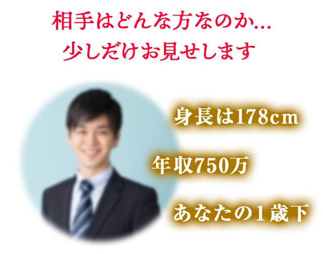 相手はどんな方なのか… 少しだけお見せします　身長は178cm　年収750万　あなたの１歳下